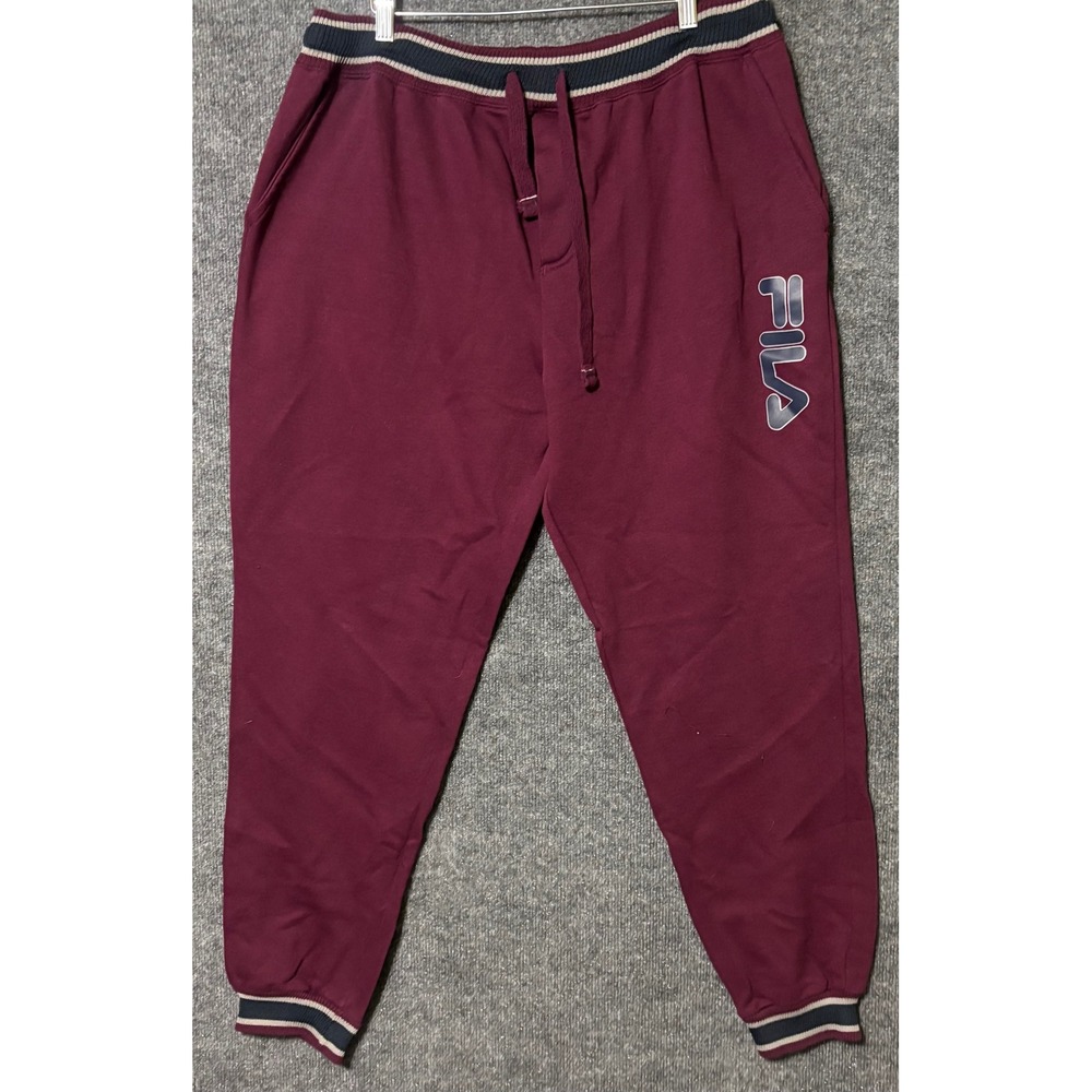 Fila Mens XL Joggers Sweatpants Tapered Maroon Striped Logo Drawstring